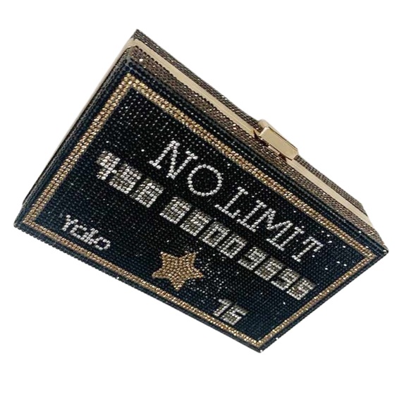Handbags - “No Limit” Black and Gold Rhinestone Clutch w/ Detachable Strap- NWT